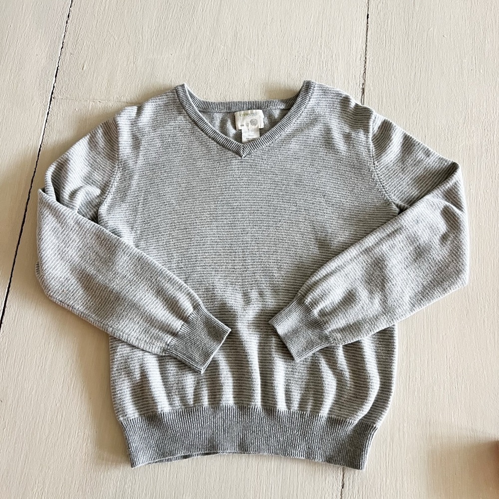 Crewcuts Light Gray Ribbed V-Neck Sweater Boys Size 10/12 Classic Preppy